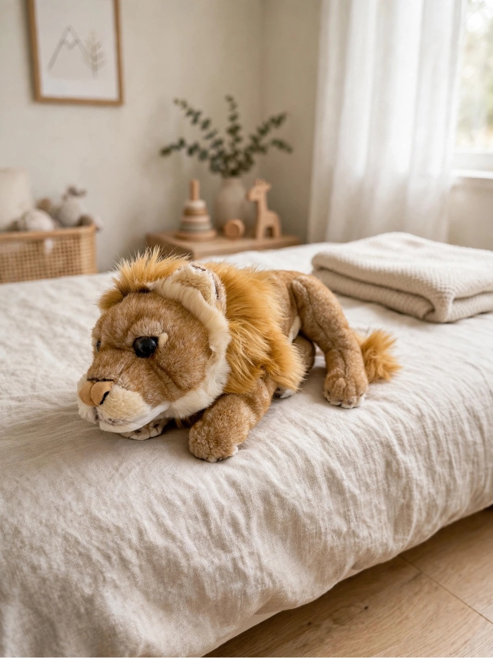 E&J Classic Lying Lion Plush - Realistic 10" Golden Brown Lion Cub - Vintage 90s